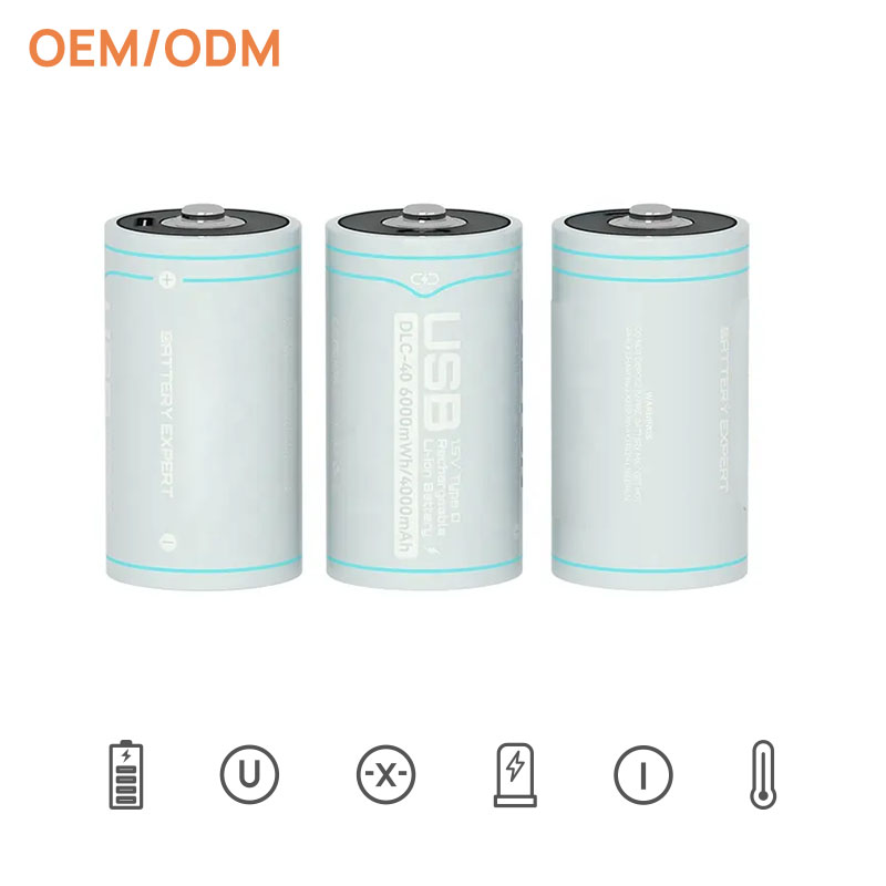1.5V 6000mWh USB Li-ion Rechargeable Battery with Type C Port D-Size battery with indicator for Torch