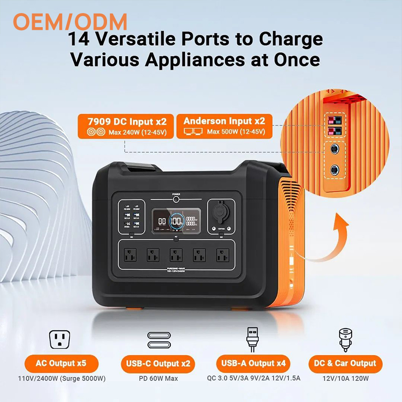 2400W LiFePO4 Battery Charge Generator 220V Solar Power Station Portable For Europe